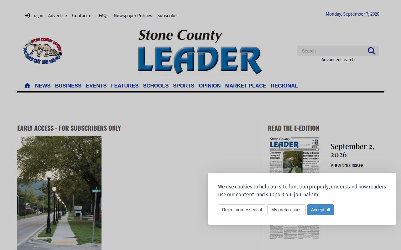 Stone County Leader local newspaper website used for weekly historical context