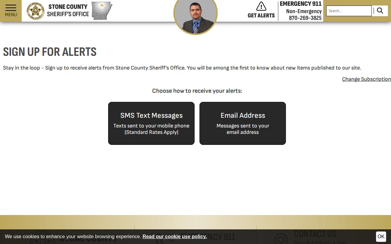 Stone County Sheriff email and text alerts signup page